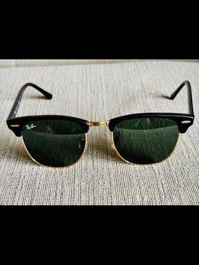 Ray-Ban Black & Gold Clubmaster Sunglasses with Dark Green Lenses